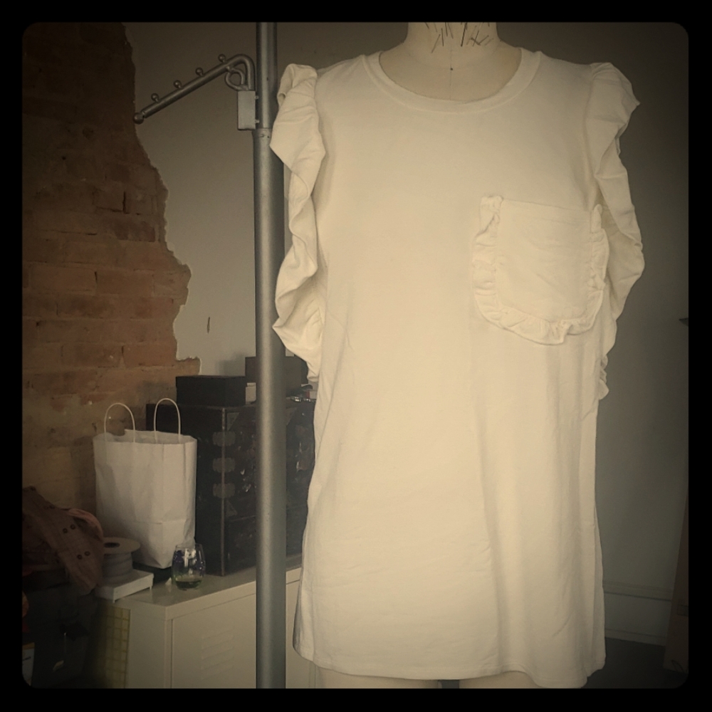 Off white ruffled sleeveless knit top